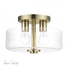 Livex Lighting 46122-01 - 2 Light Antique Brass Medium Semi-Flush with Mouth Blown Clear Glass