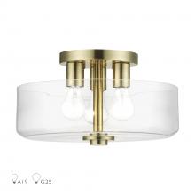 Livex Lighting 46123-01 - 3 Light Antique Brass Large Semi-Flush with Mouth Blown Clear Glass
