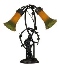 Meyda Green 11805 - 17" High Amber/Green Tiffany Pond Lily 2 Light Trellis Girl Accent Lamp