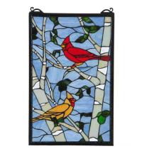 Meyda Green 119436 - 13"W X 10"H Cardinals Morning Stained Glass Window