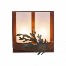 Avalanche Ranch Lighting A15149FC-03 - Wisley Double Sconce - Cedar Bough - Frosted Glass Bowl - Cedar Green-Rust Patina base Finish