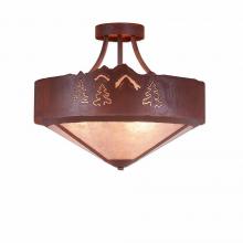 Avalanche Ranch Lighting A49145AL-HR-02 - Ridgemont Semi-Flush Large Short - Shade Bottom - Mountain-Pine Tree Cutouts - Almond Mica Shade