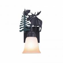 Avalanche Ranch Lighting H14122TT-78 - Wasatch Single Sconce - Alaska Moose - Two-Toned Amber Cream Bell Glass - Pine Green-Black Iron Base