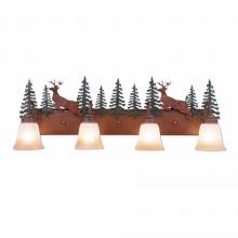 Avalanche Ranch Lighting H32421TT-03 - Wasatch Quad Bath Vanity Light - Valley Deer - Two-Toned Amber Cream Bell Glass - Cedar Green