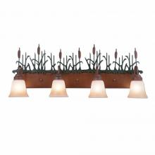 Avalanche Ranch Lighting H32465TT-03 - Wasatch Quad Bath Vanity Light - Cattails - Two-Toned Amber Cream Bell Glass - Cedar Green