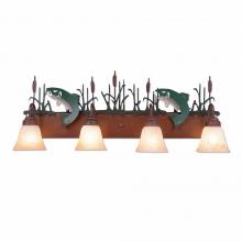 Avalanche Ranch Lighting H32481AS-05 - Wasatch Quad Bath Vanity Light - Trout - Marbled Amber Swirl Bell Glass - Fish Stain