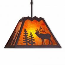Avalanche Ranch Lighting M26533AM-ST-27 - Rocky Mountain Pendant Large - Mountain Elk - Amber Mica Shade - Rustic Brown Finish
