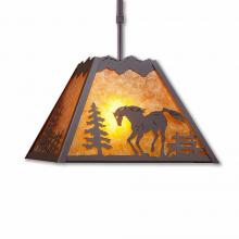 Avalanche Ranch Lighting M26535AM-ST-27 - Rocky Mountain Pendant Large - Mountain Horse - Amber Mica Shade - Rustic Brown Finish