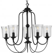 Progress P400194-031 - Bowman Collection Five-Light Matte Black Clear Chiseled Glass Coastal Chandelier Light