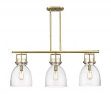 Innovations Lighting 411-3I-BB-G412-10CL - Newton Bell - 3 Light - 42 inch - Brushed Brass - Island Light