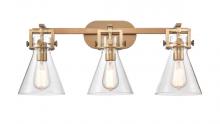 Innovations Lighting 411-3W-BB-7CL - Newton Cone - 3 Light - 27 inch - Brushed Brass - Bath Vanity Light