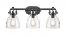 Innovations Lighting 412-3W-BK-7CL-LED - Newton Bell - 3 Light - 27 inch - Matte Black - Bath Vanity Light