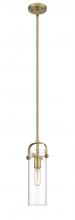 Innovations Lighting 423-1S-BB-4CL - Pilaster - 1 Light - 12 inch Long Glass - Brushed Brass - Stem hung - Mini Pendant