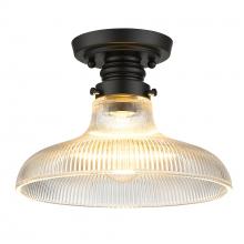 Golden 0307-FM10 BLK-ROG - Clary Flush Mount - 10" in Matte Black with Ribbed Optic Glass Shade