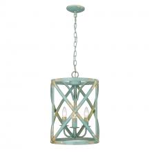 Golden 0890-3P TEAL - Alcott TEAL 3 Light Pendant in Teal with Antique Teal Shade