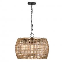 Golden 1067-O3P NB-MAW - Piper 3 Light Pendant - Outdoor in Natural Black with Maple All-Weather Wicker Shade