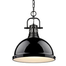 Golden 3602-L BLK-BK - Duncan 1 Light Pendant with Chain in Black with a Black Shade