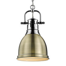 Golden 3602-S CH-AB - Duncan Small Pendant with Chain in Chrome with Aged Brass