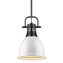 Golden 3604-S BLK-WH - Duncan Small Pendant with Rod in Matte Black with a White Shade
