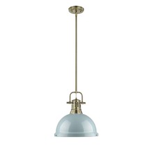 Golden 3604-L AB-SF - Duncan 1-Light Pendant with Rod in Aged Brass with Seafoam