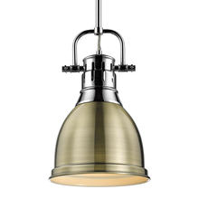 Golden 3604-S CH-AB - Duncan Small Pendant with Rod in Chrome with Aged Brass