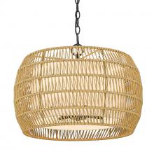 Golden 6805-4 BLK-NR - Everly 4 Light Chandelier in Matte Black with Natural Rattan Shade