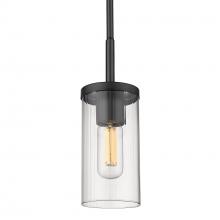 Golden 7011-M1L BLK-CLR - Winslett Mini Pendant in Matte Black with Ribbed Clear Glass Shade