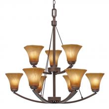 Golden 7158-9 RBZ - Eighteen Light Rubbed Bronze Chiseled Antique Marble Glass Up Chandelier