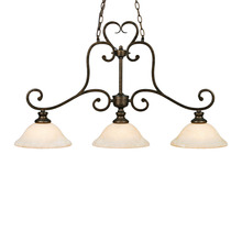 Golden 8063-10 BUS - Heartwood 3 Light Linear Pendant in Burnt Sienna with Tea Stone Glass