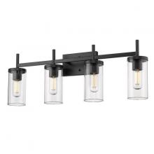 Golden 7011-BA4 BLK-CLR - Winslett 4-Light Bath Vanity in Matte Black with Ribbed Clear Glass Shades