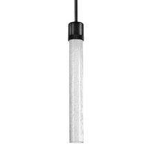 ZEEV Lighting P11704-LED-SBB-G6 - 3" LED 3CCT Cylindrical Pendant Light, 18" Crackled Glass and Satin Brushed Black Finish