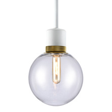 ZEEV Lighting P11706-E26-MW-K-AGB-G11 - 8" E26 Clear Globe Glass Pendant Light and Matte White with Brass Metal Finish