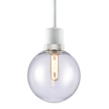 ZEEV Lighting P11706-E26-MW-K-PN-G11 - 8" E26 Clear Globe Glass Pendant Light and Matte White with Nickel Metal Finish