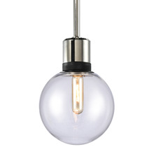 ZEEV Lighting P11707-E26-PN-K-SBB-G11 - 8" E26 Clear Globe Glass Pendant Light and Polished Nickel with Black Metal Finish