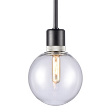 ZEEV Lighting P11708-E26-SBB-K-PN-G11 - 8" E26 Clear Globe Glass Pendant Light and Satin Brushed Black with Nickel Metal Finish