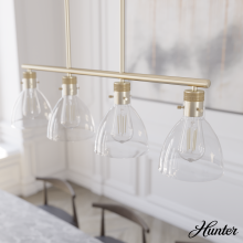 Hunter 48037 - Hunter Van Nuys Alturas Gold with Clear Glass 4 Light Chandelier Ceiling Light Fixture