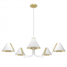 Hunter 19196 - Hunter Grove Isle Matte White and Modern Brass 5 Light Extra Large Chandelier Ceiling Light Fixture