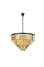 Elegant 1201D44MB-GT/RC - Sydney 33 light Matte Black Chandelier Golden Teak (Smoky) Royal Cut Crystal