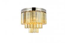 Elegant 1201F20PN-GT/RC - Sydney 9 light polished nickel Flush Mount Golden Teak (Smoky) Royal Cut Crystal