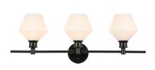 Elegant LD2317BK - Gene 3 Light Black and Frosted White Glass Wall Sconce