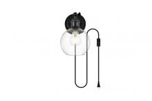 Elegant LD7330W6BLK - Wesson 1 Light Black and Clear Plug in Wall Sconce