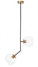 Elegant LD8038D8BK - Ryland 2 light Black and Brass and Clear glass pendant