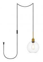 Elegant LDPG6206BR - Emett 1 Light Brass and Clear Glass Plug in Pendant