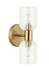 Dainolite VIE-102W-AGB - 2 Light Incandescent Vienna Wall Sconce Aged Brass w/ Clear Ribbed Glass