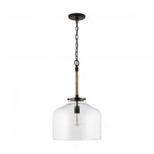 Austin Allen & Co. 9F372A - 1-Light Clear Seeded Glass Wide Cloche Pendant with Natural Jute Rope Accent in Bronze