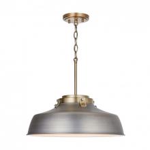 Austin Allen & Co. 9D329A - 1-Light Industrial Metal Shade Pendant - Antique Nickel and Aged Brass with White Interior