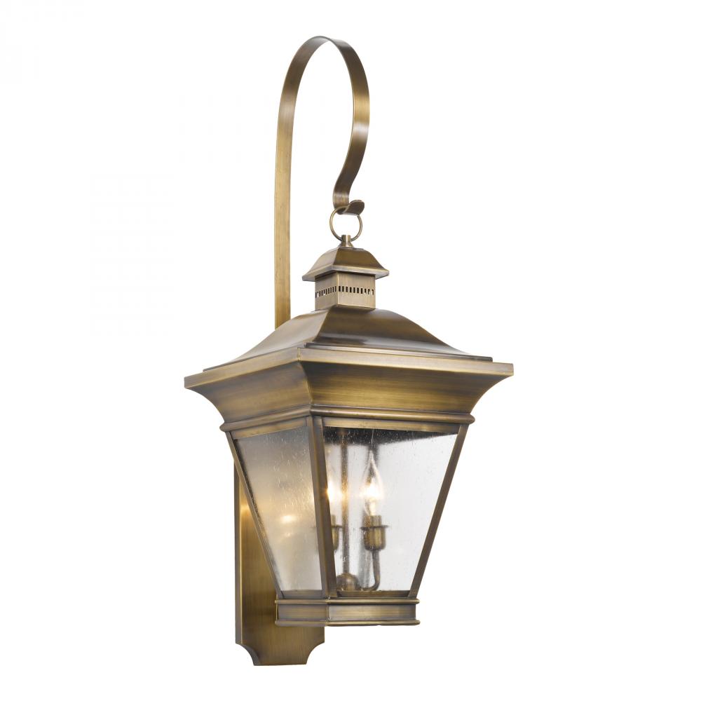 Three Light Oiled Rubbed Brass Wall Lantern